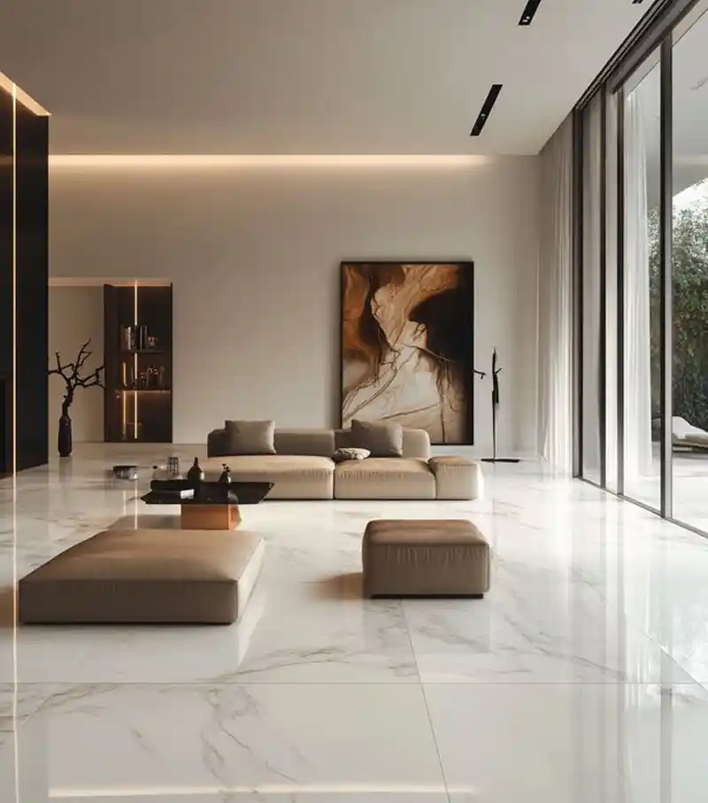 Statuario marble slab with bold grey veining on white surface